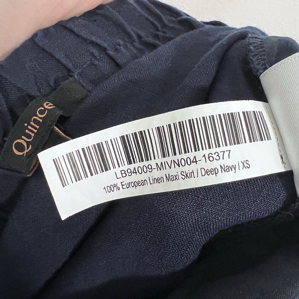 Quince 100% European Linen Maxi Skirt Deep Navy XS Side Slit Pockets Coastal - Picture 11 of 13